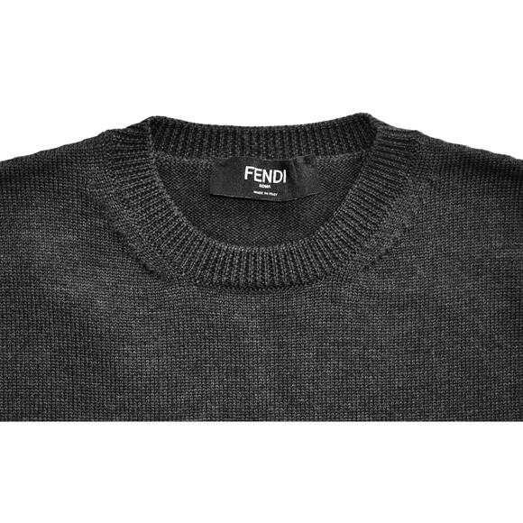 C0 Auth FENDI Dark Grey Wool Knit W/Logo Crewneck Pullover Sweater Vest Size 46 - Picture 3 of 6